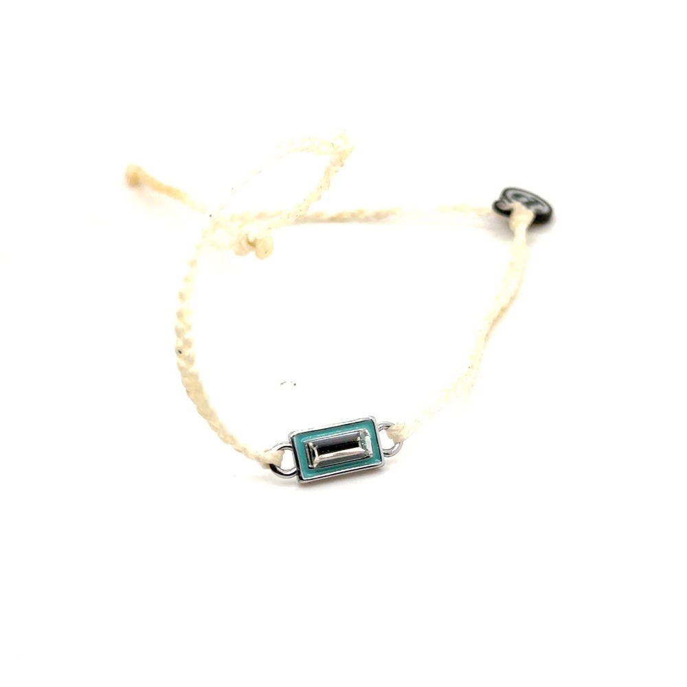 Pura Vida Turquoise Enamel Baguette Crystal Adjustable Cord Bracelet Cream